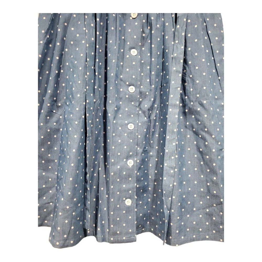 Mod Cloth Women's Blue White Polka Dot Chambray Skirt Button Pocket Casual Sz M - Picture 3 of 11